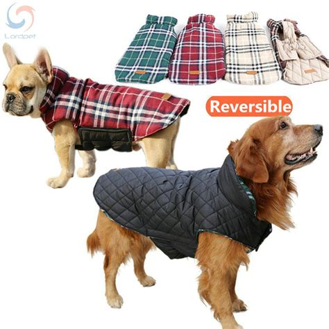 Windproof Reversible Dog Jacket Warm Plaid Winter Dog Coats Pet Clothes