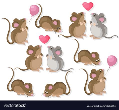 funny cute mice couple characters in love cartoon vector image