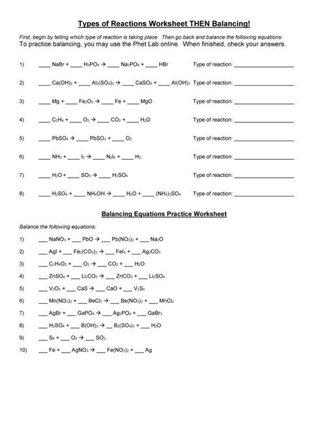 Major types of chemical reactions. 49 Balancing Chemical Equations Worksheets [with Answers ...