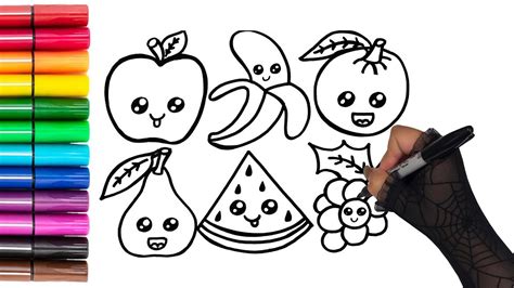 Dibuja Y Colorea Lindas Frutas 🍎🍌🍊🍐🍇🍉 Dibujos Para Niños 4 Youtube