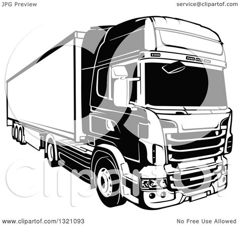 Clipart Of A Black And White Lorry Big Rig Truck 2 Royalty Free