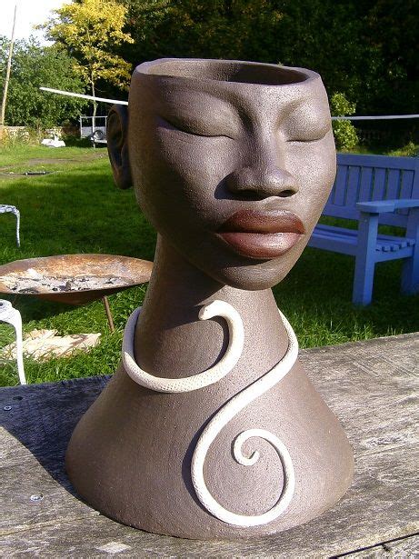 African Head Large Plant Pot African Pottery Sculpture Art Clay