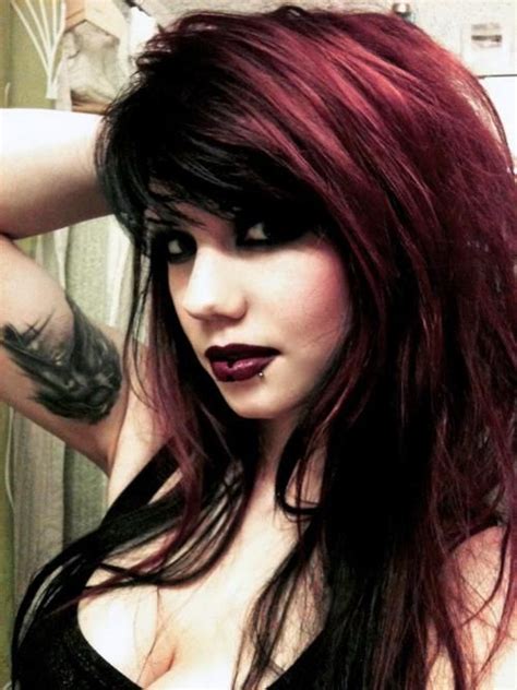 Home » black hairstyles » black hair with red underneath. Color: hair makeup. Vampire red with black bangs and black ...