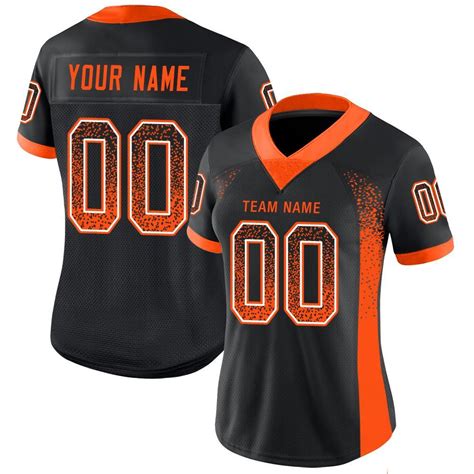 Custom Black Orange White Mesh Drift Fashion Football Jersey Fiitg