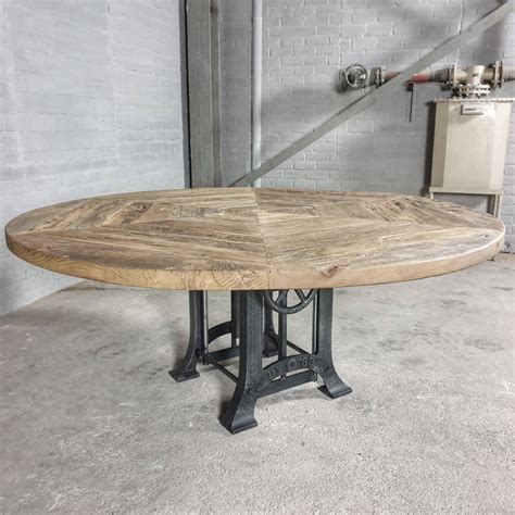 Industrial Round Dining Table With Height Adjustable Base Ind673