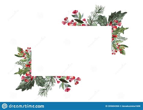 Christmas Greenery Frame Watercolor Winter Plants Green Leaves