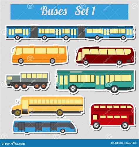 Public Transportation Buses Icon Set Stock Vector Illustration Of