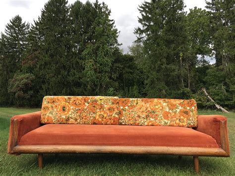 vintage mid century modern groovy floral sofa couch orange retro 70 s movie prop ebay