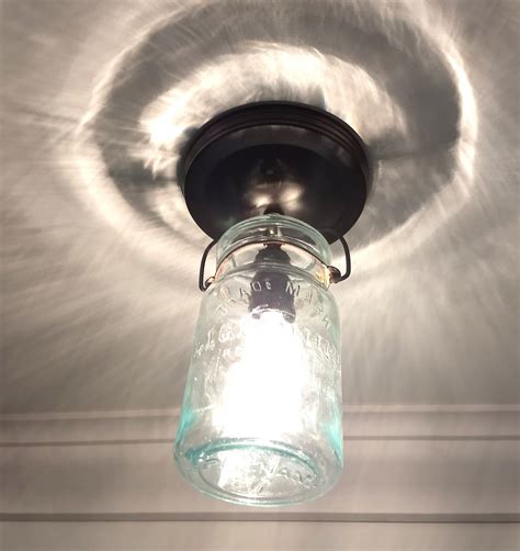 Mason Jar Ceiling Light With Vintage Lightning Etsy