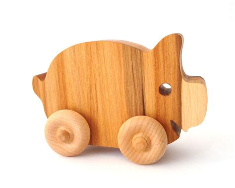 Wood Toy Pig Rolling Push Toy Farm Animal Country Basswood