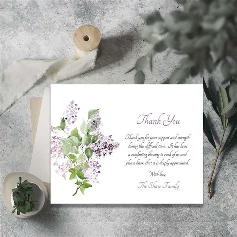 Funeral Thank You Notes With Beautiful Lilacs And Greenery Which Allow