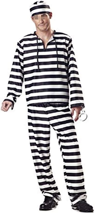newdong adult striped prisoner costume black white long sleeved uniform cosplay for mens amazon