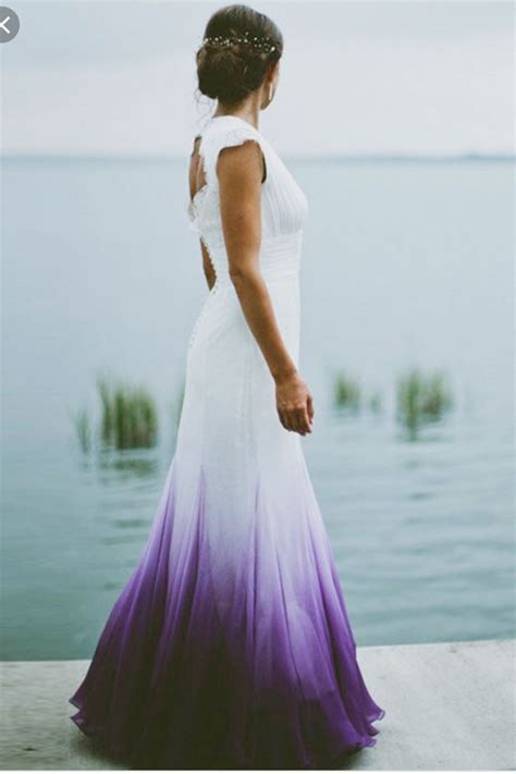 Ombre Wedding Dress With Lace Purple Wedding Dress Long Bridal Gown