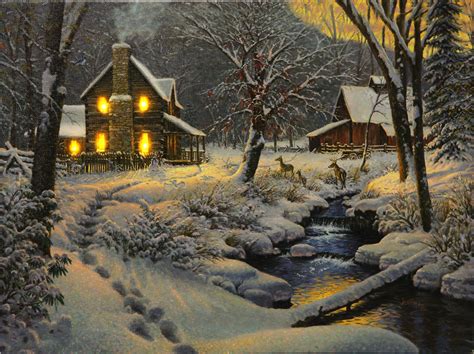 Christmas Winter Cabin Paintings