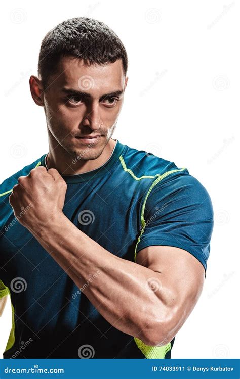 Muscular Man Flexing His Biceps Stock Image Image Of Macho Muscle