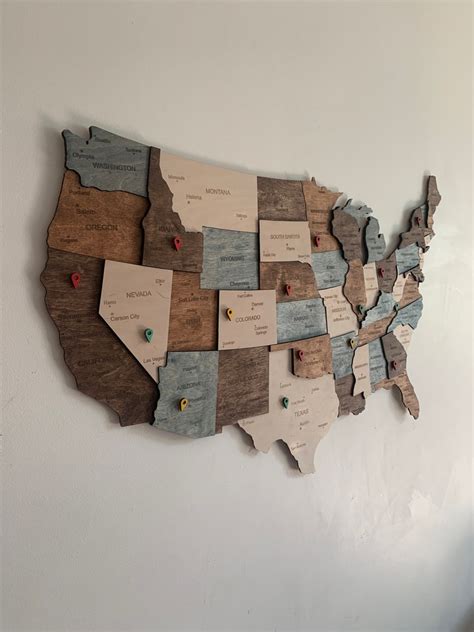 Wooden Us Map Of United States Wood Wall Art Usa Travel Map Etsy