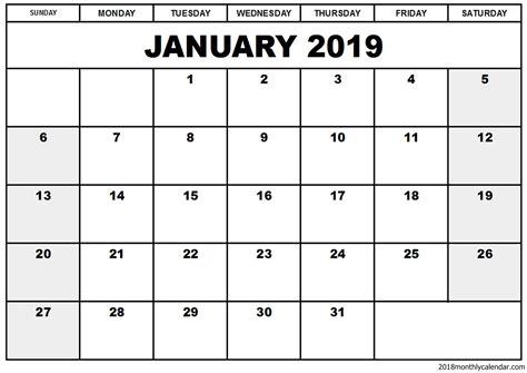 January 2019 Calendar Blank And Editable Calendar Labs Calendar Word