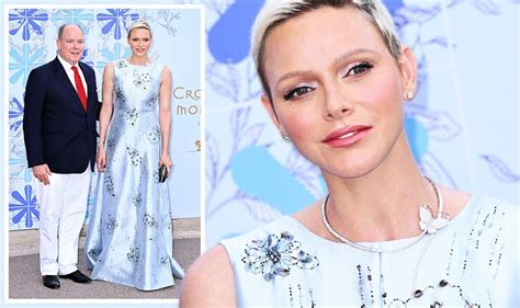 Princess Charlene Of Monaco Steps Out In Blue Prada Gown And Icy Platinum Hair Pictures