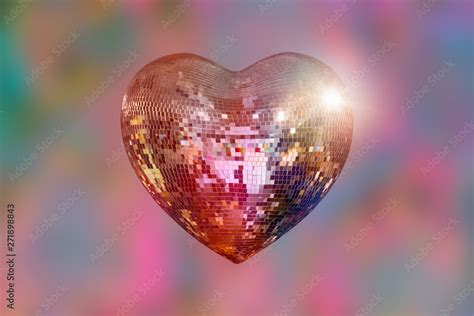Heart Shape Love Symbol With Heart Shaped Disco Ball Stock Photo