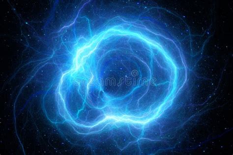 Blue Glowing Circular Plasma Lightning In Space Stock Illustration