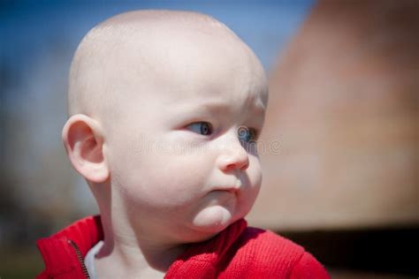 Bald Baby Looking To The Side Stock Image Image Of Baby Outside