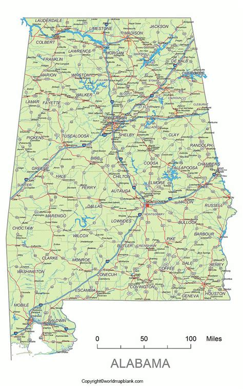 Labeled Map Of Alabama With Capital And Cities