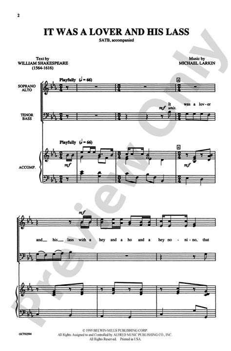 It Was A Lover And His Lass Satb Choral Octavo Michael Larkin Digital Sheet Music Download