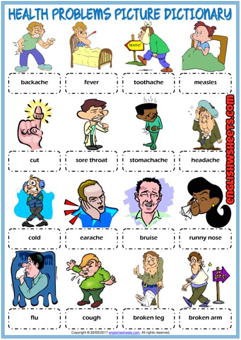 Health Problems Esl Printable Picture Dictionary For Kids
