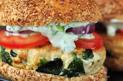 Spinach And Feta Turkey Burger With Tzatziki Sauce
