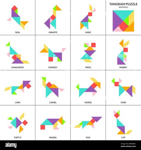 Tangram Puzzle Vector Set With Various Animals Stock Vector Image