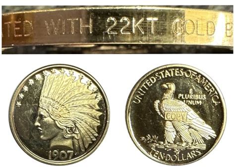 1907 Us Ten Dollar Indian Head Eagle Coin Copy Plated In 22k