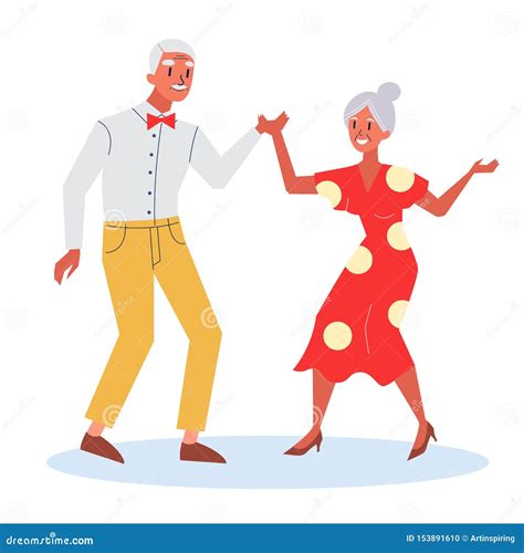Happy Old Couple Dance Senoir Woman And Aged Man Stock Vector