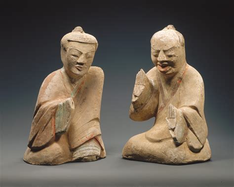 Pair Of Seated Figures Playing Liubo China Han Dynasty 206 Bce220