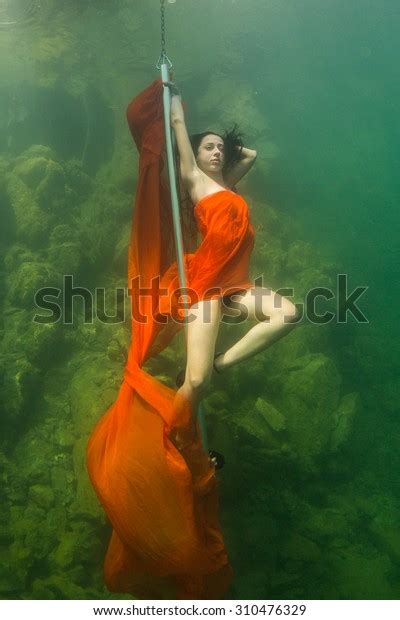 Underwater Striptease Beautiful Slim Girl Stock Photo