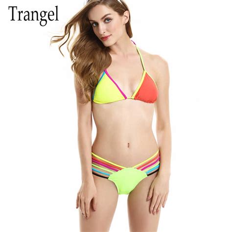 Trangel 2016 Neon Bandage Bright Sexy Bikini Push Up Swimwear Hot Sexy