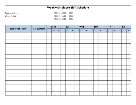Weekly Employee 8 Hour Shift Schedule Mon To Sat Download This Free