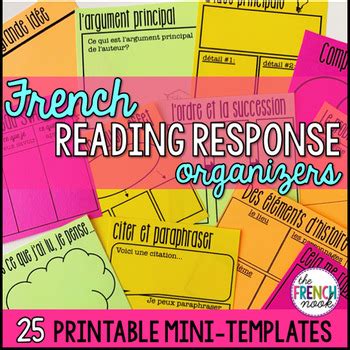French reading response organizer mini printable templates by The ...