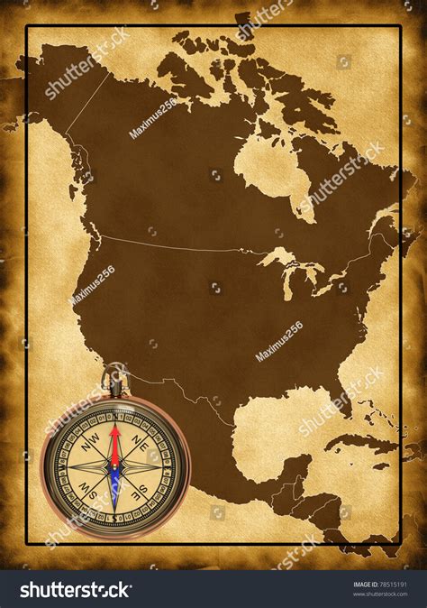 Map Of North America With The Compass Stock Photo 78515191 Shutterstock