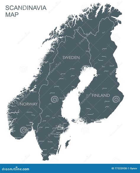 Detailed Map Of Scandinavia With Country Silhouettes And Flags Vector