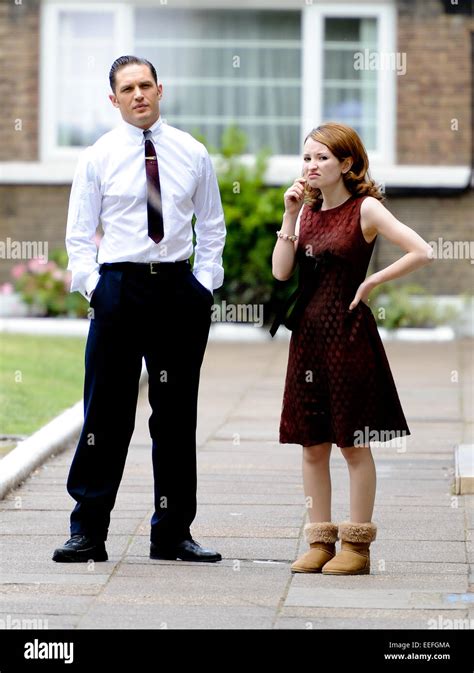 tom hardy and emily browning on set of the film legend in east london featuring tom hardy