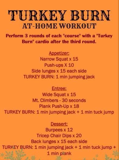 Turkey Burn At Home Workout Thanksgiving Fitness Holiday Workout