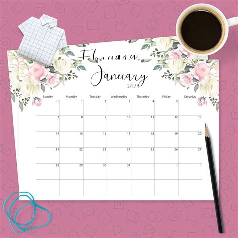 Floral Design Monthly Calendar Template Printable Pdf