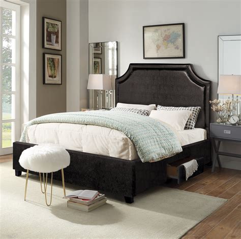 Amerlife Full Size Bed Frame With Storage Drawers And Headboard Full Velvet Upholstered