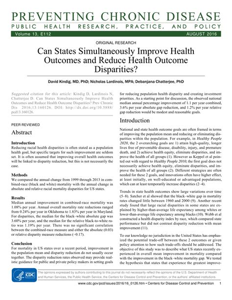 Pdf Can States Simultaneously Improve Health Outcomes And Reduce Health Outcome Disparities