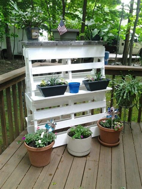 Plant Stand We Made For The Backyard Two Free Pallets Six Pavers And