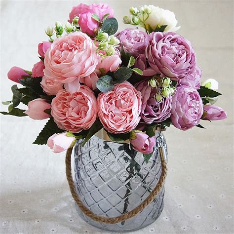 home decor beautiful artificial silk rose peony flowers bouquet small flores party valentine s