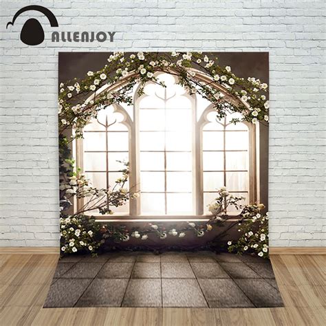 Allenjoy Photographic Background Brick Window Sill Flower Spring