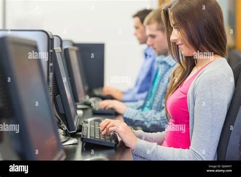 Students Using Computers In The Computer Room Stock Photo Alamy