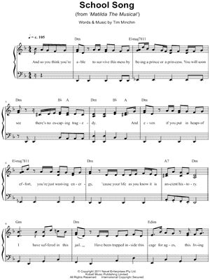 A song with an asterisk (*) before the title indicates a dance number; "School Song" from 'Matilda: The Musical' Sheet Music (Easy Piano) - Download & Print