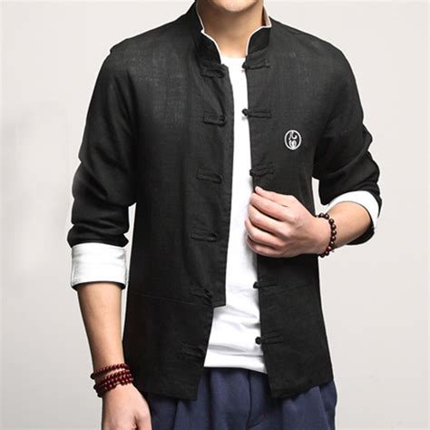 Handsome Linen Frog Button Chinese Shirt Black Chinese Shirts